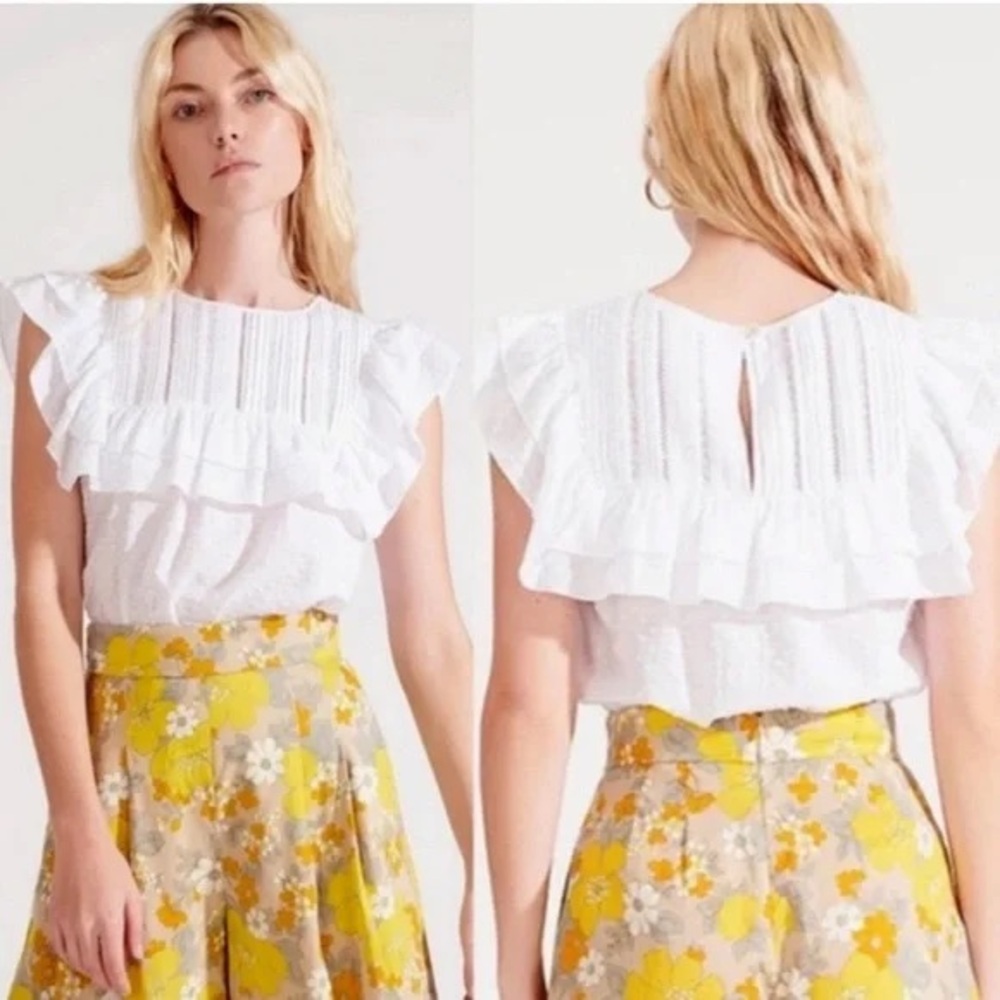 Veronica Beard Blaire white cotton ruffle top size 4